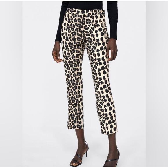 Zara Cropped Leopard Print Cropped Matchstick Pants Small - Picture 1 of 5
